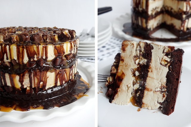 Snickers Peanut Butter Brownie Ice Cream Cake